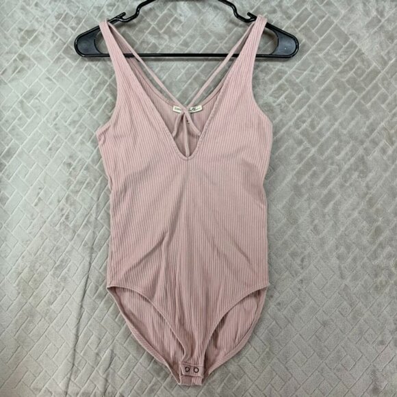 Express One Eleven Womens XS Bodysuit One Piece Pink Ribbed V Neck Sleeveless - Picture 1 of 13